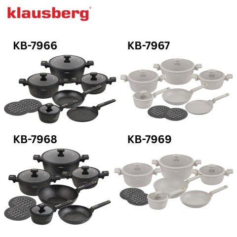Zestaw garnków 12-elementowy z patelnią wok, aluminium odlewane, marmurowa powłoka nieprzywierająca, czarny, klausberg, kb-7968