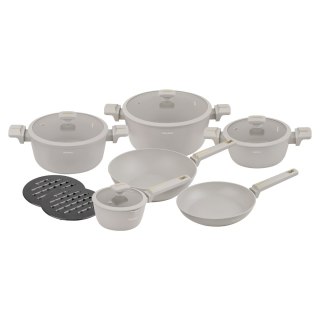 Zestaw garnków 12-elementowy z patelnią wok, aluminium odlewane, powłoka nieprzywierająca, beżowy, klausberg, kb-7969