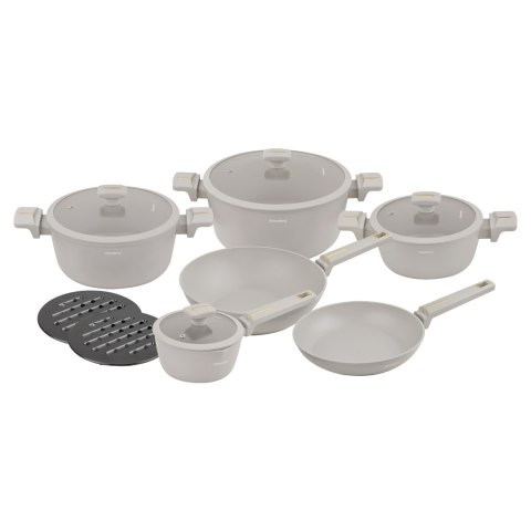 Zestaw garnków 12-elementowy z patelnią wok, aluminium odlewane, powłoka nieprzywierająca, beżowy, klausberg, kb-7969