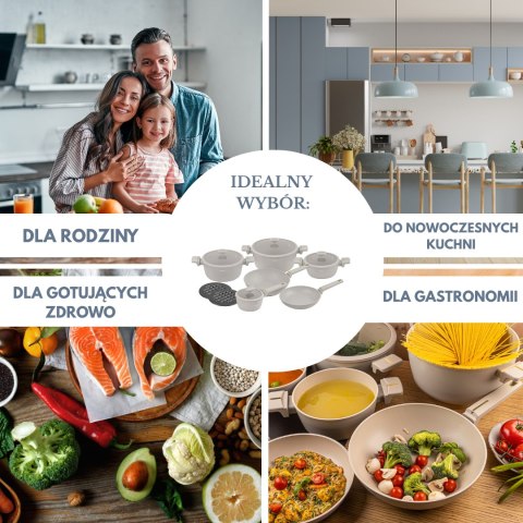 Zestaw garnków 12-elementowy z patelnią wok, aluminium odlewane, powłoka nieprzywierająca, beżowy, klausberg, kb-7969