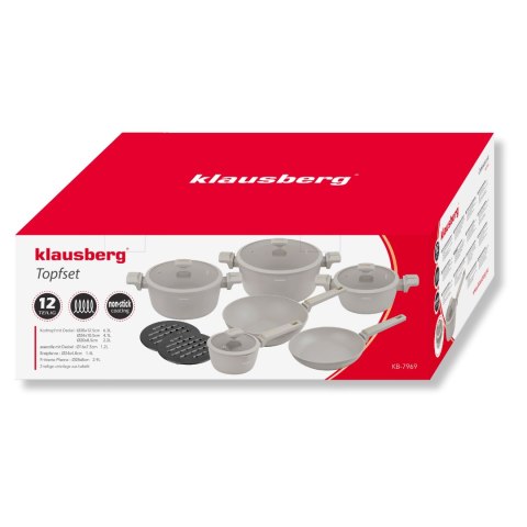 Zestaw garnków 12-elementowy z patelnią wok, aluminium odlewane, powłoka nieprzywierająca, beżowy, klausberg, kb-7969