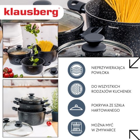 Zestaw garnków marmurowych 3-częściowy z pokrywkami, klausberg kb-7960