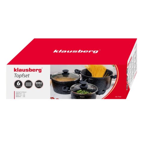 Zestaw garnków marmurowych 3-częściowy z pokrywkami, klausberg kb-7960