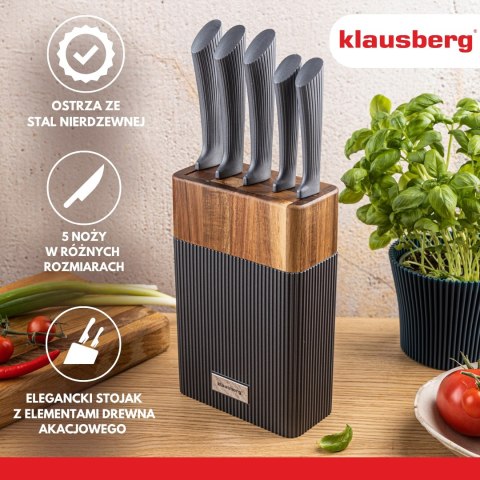 Zestaw noży 6 el. z blokiem akacjowym, stal nierdzewna, klausberg, kb-7979