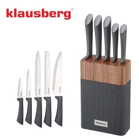 Zestaw noży 6 el. z blokiem akacjowym, stal nierdzewna, klausberg, kb-7979