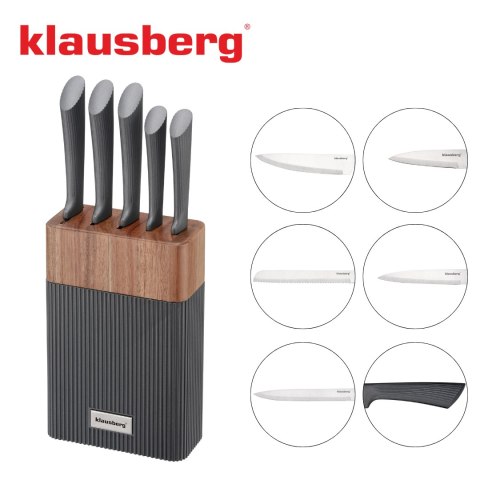 Zestaw noży 6 el. z blokiem akacjowym, stal nierdzewna, klausberg, kb-7979