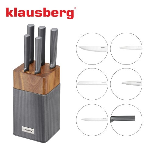 Zestaw noży 6 el. z blokiem akacjowym, stal nierdzewna, klausberg, kb-7982