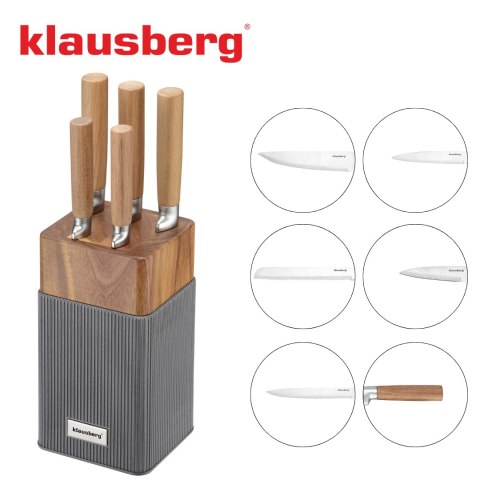Zestaw noży 6 el. z blokiem akacjowym, stal nierdzewna, klausberg, kb-7983