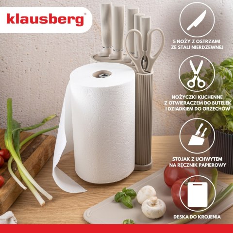Zestaw noży 8 el. z deską i uchwytem na ręcznik, beżowy, klausberg, kb-7978