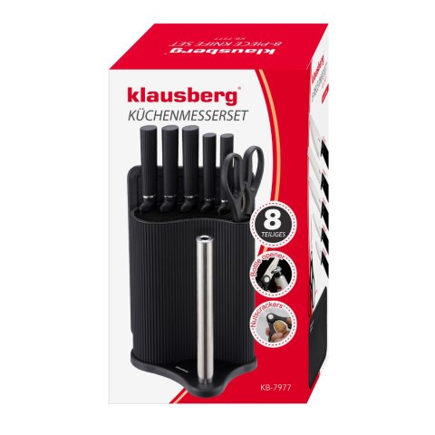 Zestaw noży 8 el. ze stojakiem, czarny, stal nierdzewna, klausberg, kb-7977
