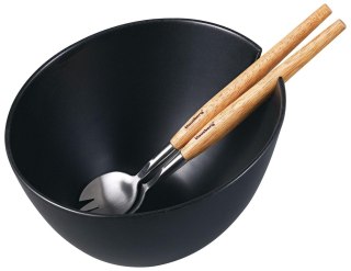 Misa ceramiczna do sałat, czarna, z zestawem stalowych łyżek z drewnianymi uchwytami, klausberg, kb-7786