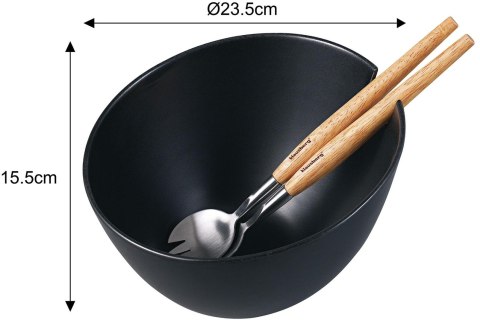 Misa ceramiczna do sałat, czarna, z zestawem stalowych łyżek z drewnianymi uchwytami, klausberg, kb-7786