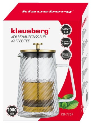 Zaparzacz tłokowy do kawy/herbaty, szkło, 1l, klausberg, kb-7767