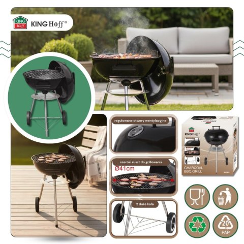 Grill węglowy ogrodowy, z pokrywą, na kółkach, kinghoff, kh-2033