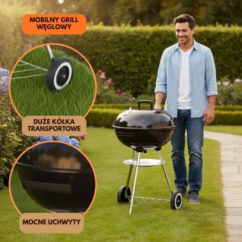 Grill węglowy ogrodowy, z pokrywą, na kółkach, kinghoff, kh-2033