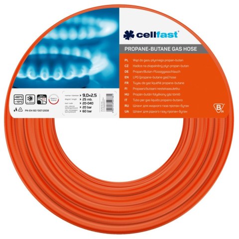 Wąż do gazu propan-butan 9mm x 2,5mm Cellfast 25m