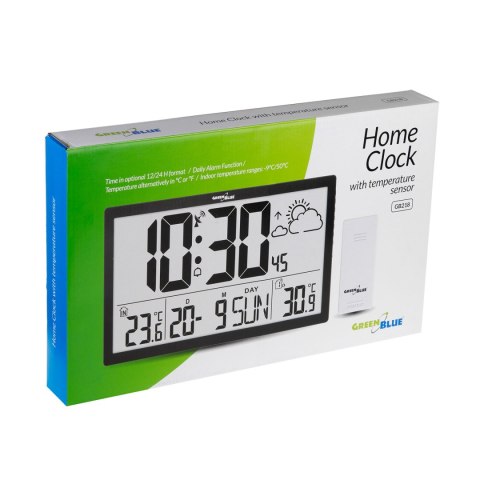 Zegar ścienny LCD bardzo duży GreenBlue, temperatura, data, GB218