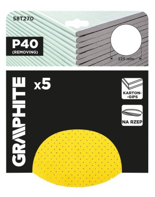 Krążki ścierne, perforowane, na rzep z otworami 225 mm, P40, 5 szt.