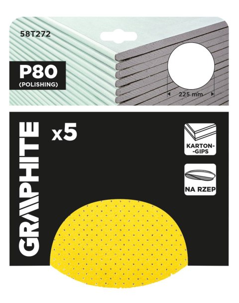 Krążki ścierne, perforowane, na rzep z otworami 225 mm, P80, 5 szt.
