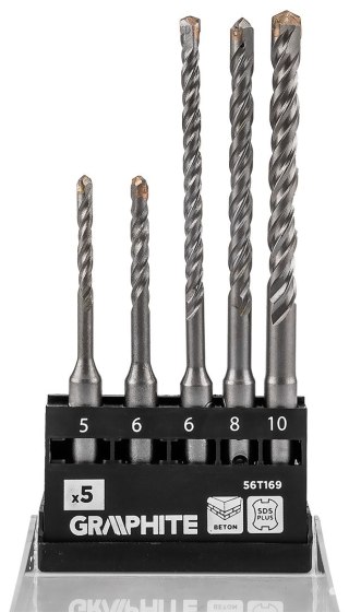 Zestaw wierteł do betonu SDS Plus z podwójną spiralą 5, 6 x 110 mm, 6, 8, 10 x 160 mm, zestaw: 5