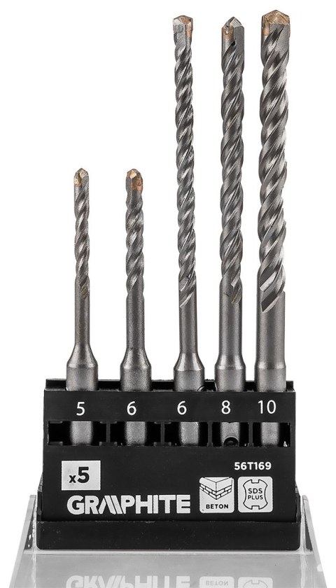 Zestaw wierteł do betonu SDS Plus z podwójną spiralą 5, 6 x 110 mm, 6, 8, 10 x 160 mm, zestaw: 5