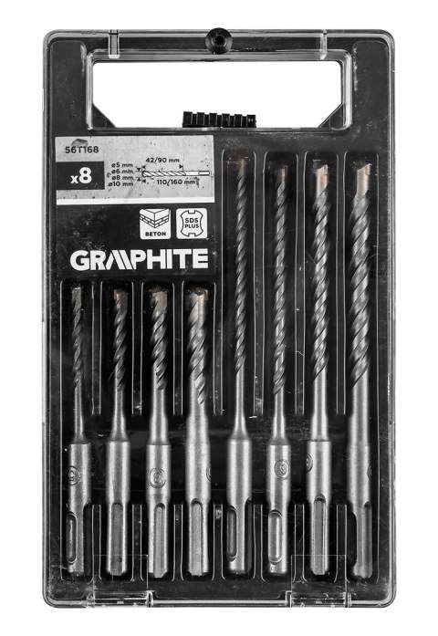 Zestaw wierteł do betonu SDS Plus z podwójną spiralą 5, 6, 8, 10 x 110 mm, 5, 6, 8, 10 x 160 mm