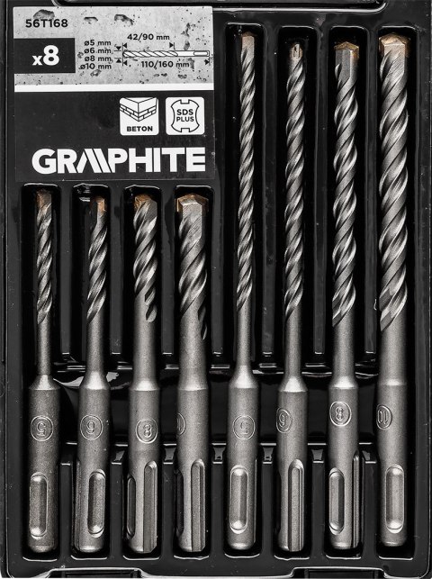 Zestaw wierteł do betonu SDS Plus z podwójną spiralą 5, 6, 8, 10 x 110 mm, 5, 6, 8, 10 x 160 mm