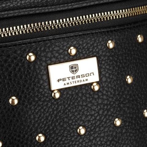 Czarna, praktyczna nerka damska ze skóry ekologicznej ozdobiona ćwiekami - Peterson
