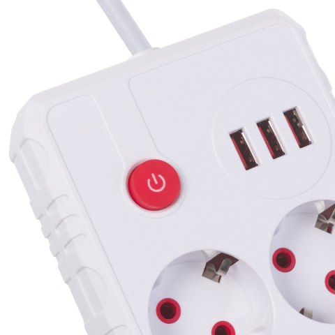 Listwa zasilająca Maclean, przedłużacz 2 gniazda + 3xUSB, 110-240V AC 50/60Hz, 2.1A max 2500W, 1.5m, biała, MCE387 W