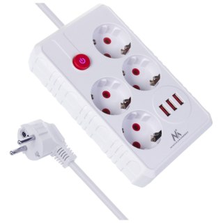 Listwa zasilająca Maclean, przedłużacz 4 gniazda + 3xUSB, 110-240V AC 50/60Hz, 2.1A max 2500W, 3m, biała,MCE393 W
