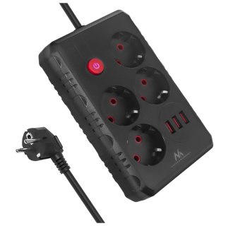 Listwa zasilająca Maclean, przedłużacz 4 gniazda + 3xUSB, 110-240V AC 50/60Hz, 2.1A max 2500W, 3m, czarna ,MCE393 B