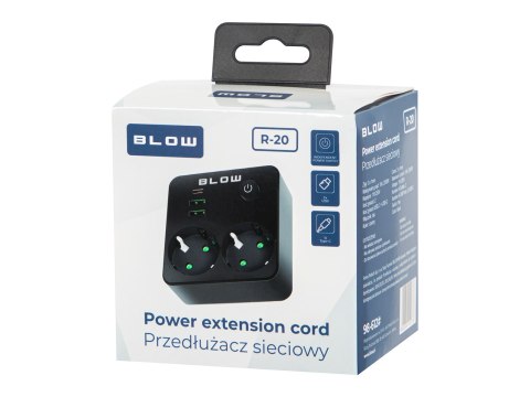 98-612# Rozgałęźnik r-20 pr 2-gniazda + 2usb + usb-c czarny