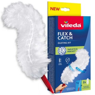 Miotełka do kurzu Vileda Flex&Catch, Z krótką rączką, 2 wkłady w zestawie, Zabezpieczenie przed zsuwaniem, Elastyczna główka, 17