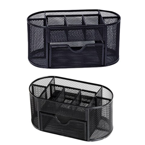 Pojemnik Organizer Na Przybory Biurowe Metalowy Z Szufladą Czarny