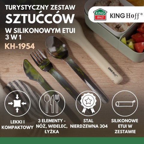 Turystyczny zestaw sztućców 3 w 1 ze stali nierdzewnej, w silikonowym etui, kinghoff, kh-1954