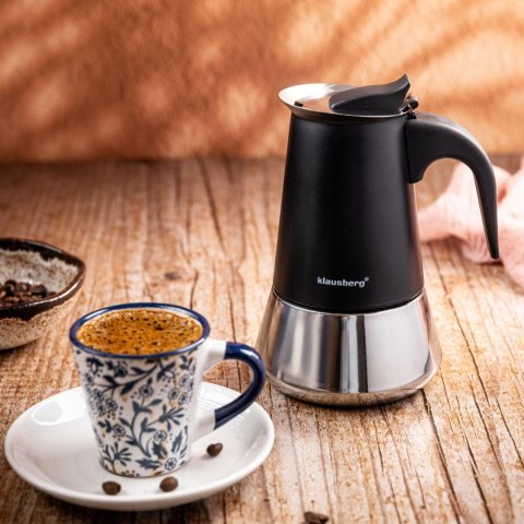 Zaparzacz do kawy espresso, stal nierdzewna, 4 filiżanki, czarny/srebrny, klausberg, kb-7844