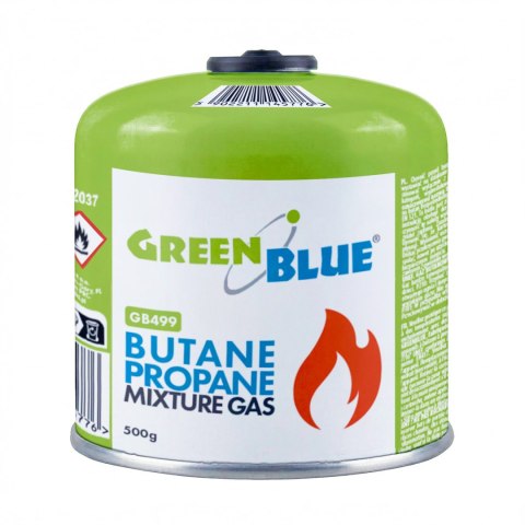 Kartusz gazowy 500g GreenBlue. certyfikat: Pi 0437, zgodny z EN417, butan-propan, zakres -10°c do+ 40°c, zawór 7/16", GB499