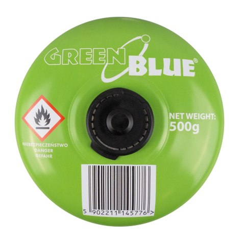 Kartusz gazowy 500g GreenBlue. certyfikat: Pi 0437, zgodny z EN417, butan-propan, zakres -10°c do+ 40°c, zawór 7/16", GB499