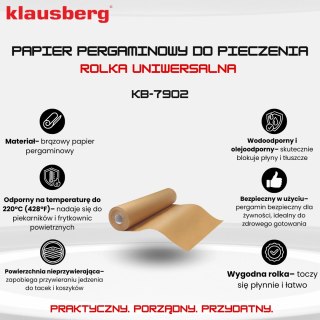 Papier pergaminowy do pieczenia, brązowy, 10 m/38 cm, klausberg, kb-7902