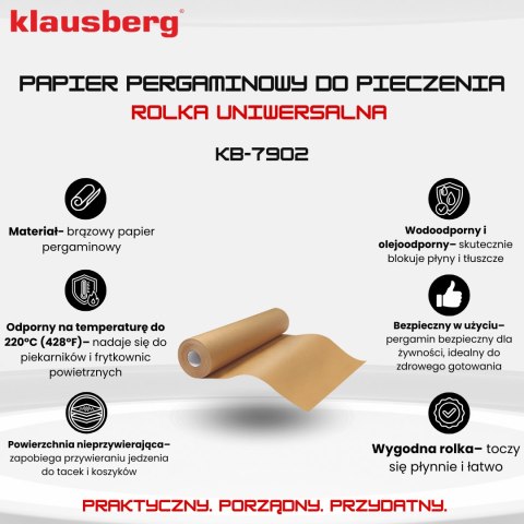 Papier pergaminowy do pieczenia, brązowy, 10 m/38 cm, klausberg, kb-7902