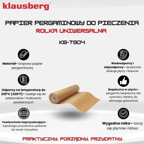 Papier pergaminowy do pieczenia, brązowy, 50m/38 cm, klausberg, kb-7904