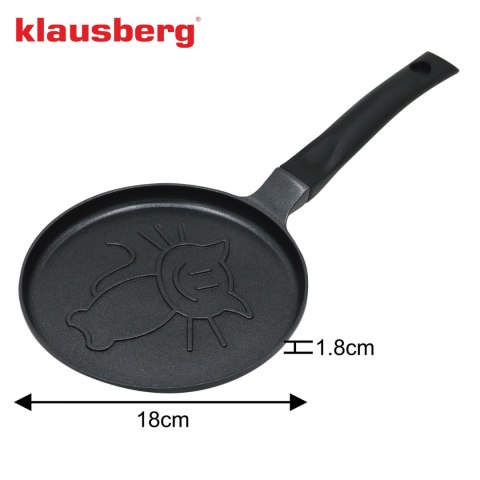 Patelnia do naleśników, wzór kotek, aluminiowa, nieprzywierająca powłoka, czarna, śr.18 cm, klausberg, kb-7973