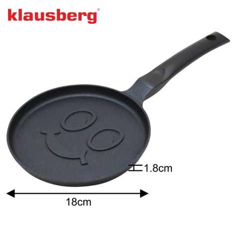 Patelnia do naleśników, wzór uśmiechnięta buźka, aluminiowa, nieprzywierająca powłoka, czarna, śr.18 cm, klausberg, kb-7971