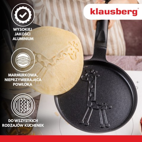Patelnia do naleśników, wzór żyrafa, aluminiowa, nieprzywierająca powłoka, czarna, śr.18 cm, klausberg, kb-7975