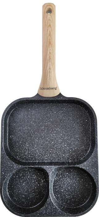 Patelnia prostokątna z powłoką nieprzywieralną, 3 sekcje, czarna z drewnopodobną rączką, 41x19,2x2,8cm, klausberg, kb-7827