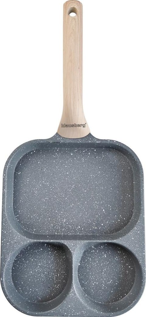 Patelnia prostokątna z powłoką nieprzywieralną, 3 sekcje, szara z drewnopodobną rączką, 41x19,2x2,8cm, klausberg, kb-7828