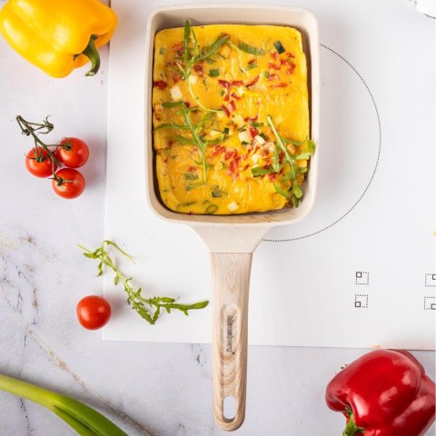 Patelnia prostokątna z powłoką nieprzywieralną, beżowa z drewnopodobną rączką, 36x15x4cm, klausberg, kb-7815