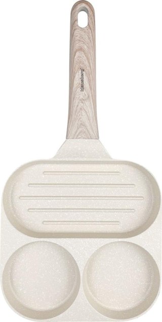 Patelnia z powłoką nieprzywieralną, 3 sekcje, beżowa z drewnopodobną rączką, 36x18,5x2,5cm, klausberg, kb-7818