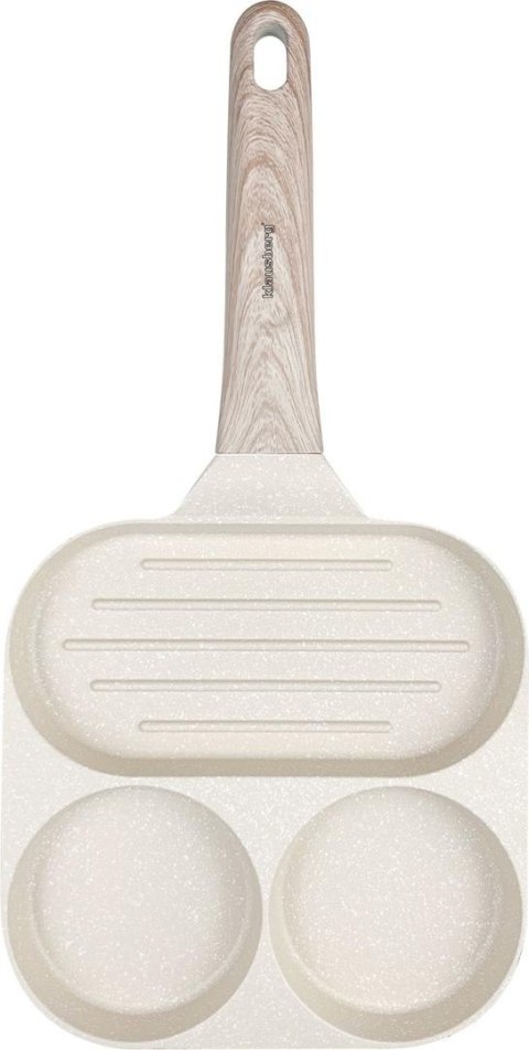 Patelnia z powłoką nieprzywieralną, 3 sekcje, beżowa z drewnopodobną rączką, 36x18,5x2,5cm, klausberg, kb-7818