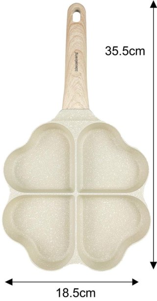 Patelnia z powłoką nieprzywieralną, 4 sekcje w kształcie serca, beżowa z drewnopodobną rączką, 35,5x19,2x2,8cm, klausberg kb-781